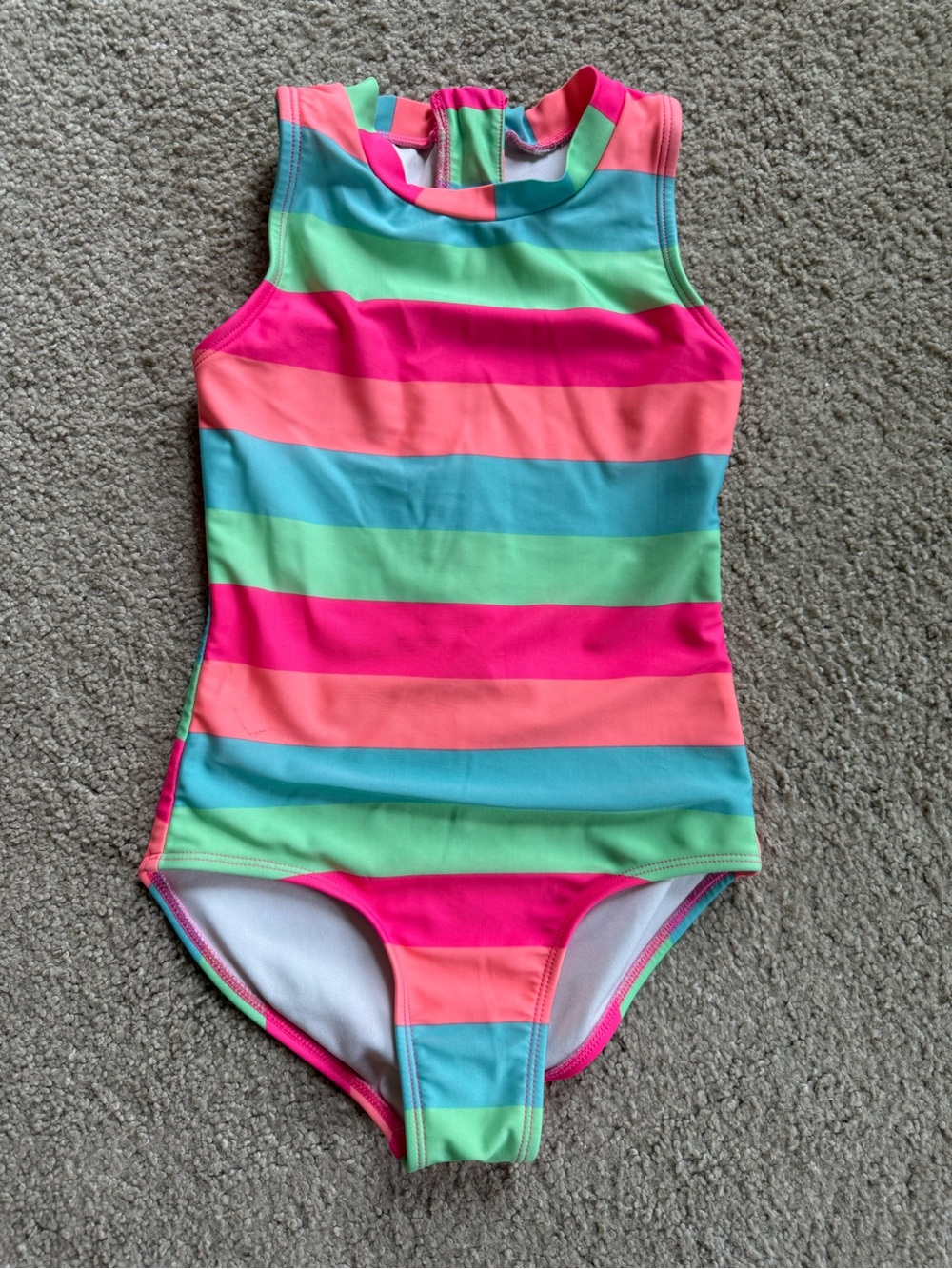 Girls' Rainbow Stripe One-Piece Swimsuit - Pink/Coral/Teal/Green